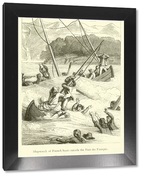 Shipwreck of French boats outside the Port des Francais (engraving)