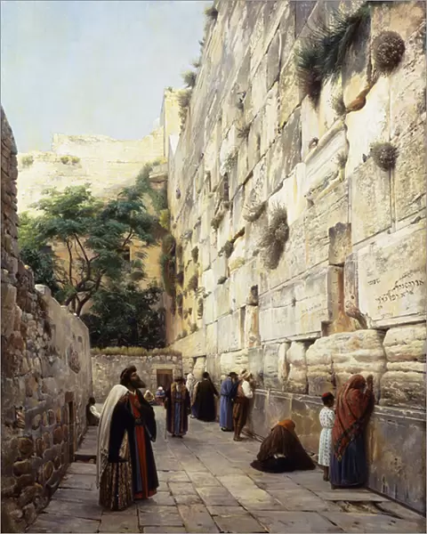 Praying at the Western Wall, Jerusalem, (oil on canvas laid on board)