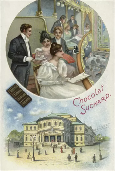 Enjoying Suchard chocolate at the opera or theatre (chromolitho)