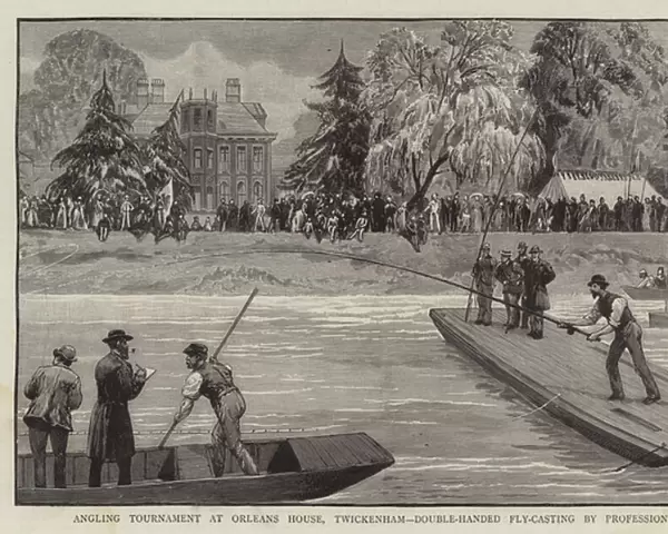Angling Tournament at Orleans House, Twickenham, Double-Handed Fly-Casting by Professionals (engraving)