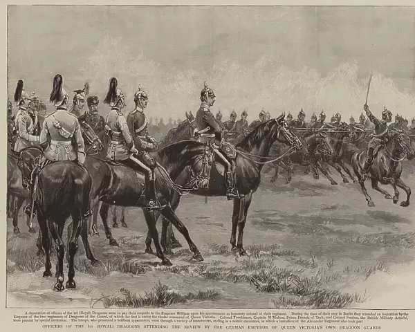 Officers of the 1st Royal Dragoons attending the review by the German Emperor of Queen Victorias own Dragoon Guards (engraving)