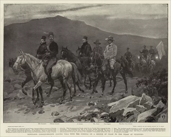 Newspaper Correspondents leaving Volo with the Consuls on a Mission of Peace to the Turks at Velestino (litho)