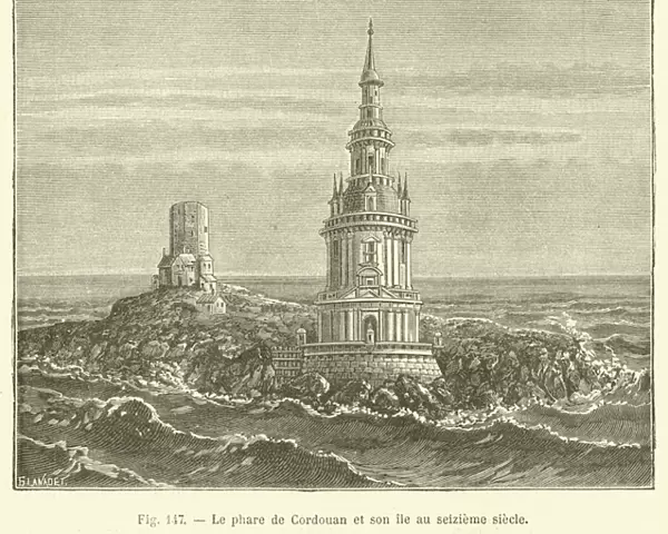 Le phare de Cordouan et son ile au seizieme siecle (engraving)