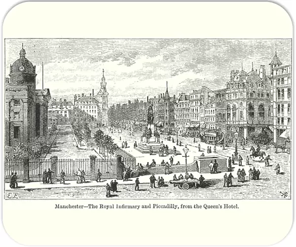 Manchester - The Royal Infirmary and Piccadilly, from the Queens Hotel (engraving)