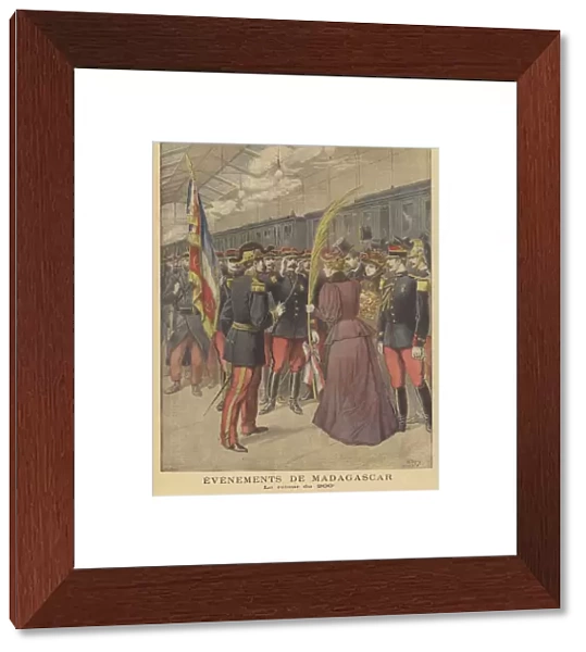 Return of the French 200th Regiment from Madagascar (colour litho)
