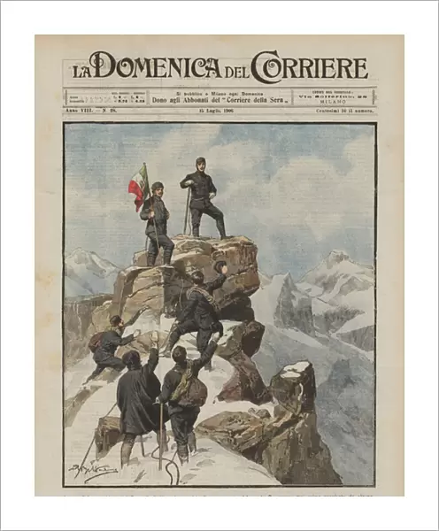 The expedition led by the Duke of Abruzzi conquers the extreme peak of Mount Ruwenzori... (colour litho)