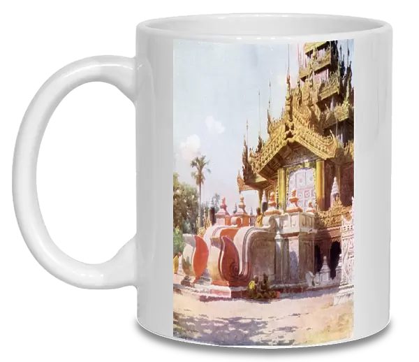 Portico of the Queens Golden Monastery, Mandalay (colour litho)