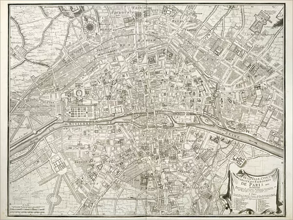 Map of Paris, from L Atlas de Paris by Jean de la Caille, 1714 (engraving)