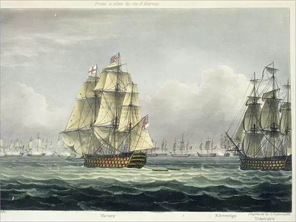 HMS Victory sailing for the French line flanked by the Euryalus