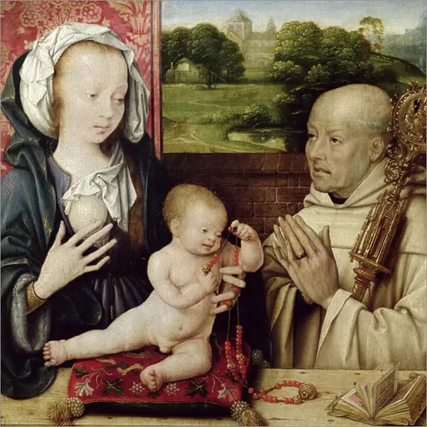 The Virgin and child worshipped by St. Bernard (oil on panel) (detail of 15955)