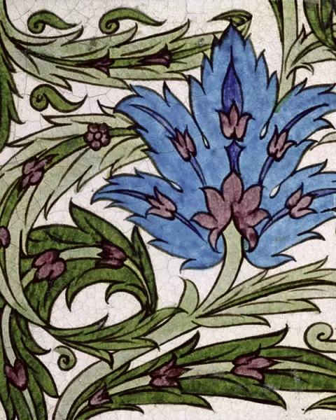 Tile with stylised floral design (ceramic)
