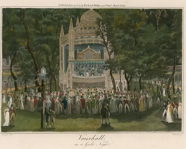 Vauxhall Gardens, London, on a gala night (coloured engraving)