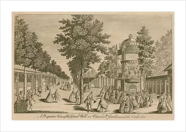 A perspective view of the Grand Walk in Vauxhall Gardens, London, and The Orchestra (engraving)