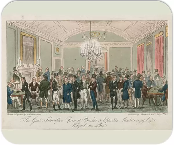 The great subscription room at Brookss in Opposition (coloured engraving)