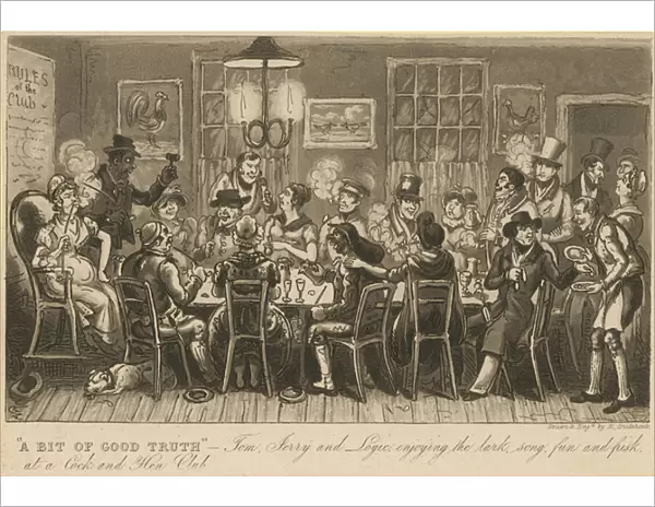 A bit of good truth; Tom, Jerry and Logic enjoying the lark song, fun and frisk at the Cock and Hen Club (engraving)