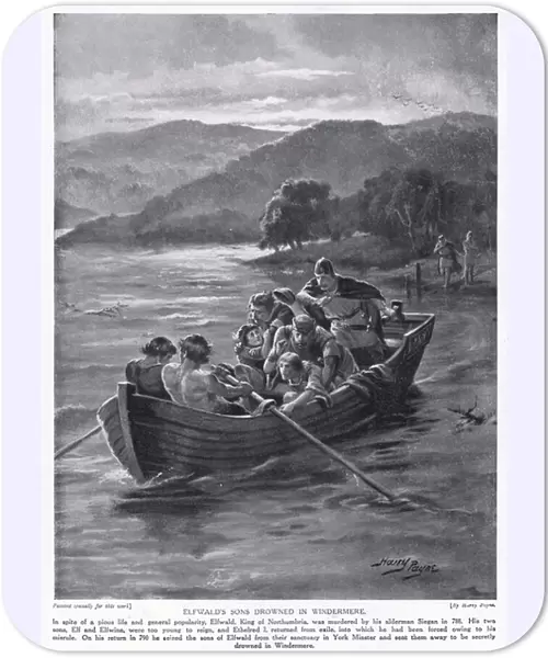 Elfwalds son drowned in Windermere AD788, 1920s (litho)