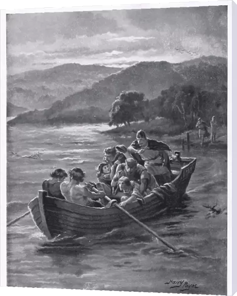 Elfwalds son drowned in Windermere AD788, 1920s (litho)