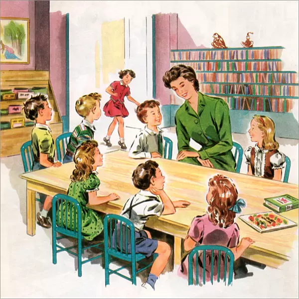 Students in the School Library, c. 1950 (screen print)