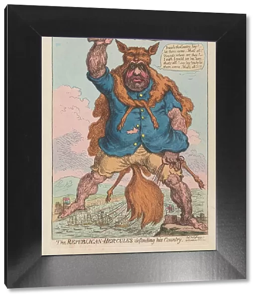 The Republican Hercules defending his Country, pub. 1797 (hand coloured engraving)