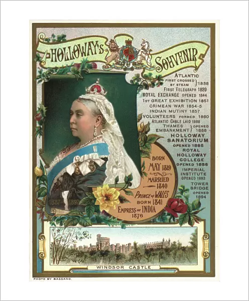 Souvenir of Queen Victorias Diamond Jubilee in 1897 showing the key events during her reign (chromolitho)