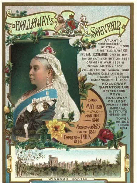 Souvenir of Queen Victorias Diamond Jubilee in 1897 showing the key events during her reign (chromolitho)