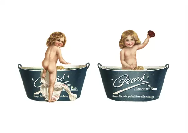 Advertisement for Pears soap depicting a child at bath time (chromolitho)