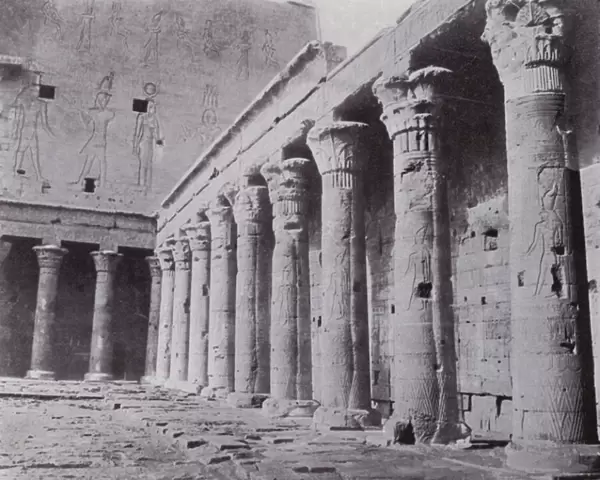 Egypt: View in the Peristyle Court of Horus Temple at Edfu (b  /  w photo)