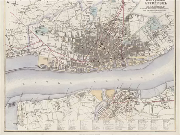 Map: Plan of the Town and Borough of Liverpool, with Birkenhead, Tranmere, Seacombe, New Brighton etc, from the ordnance and other surveys, by J Bartholomew, Edinburgh (colour litho)