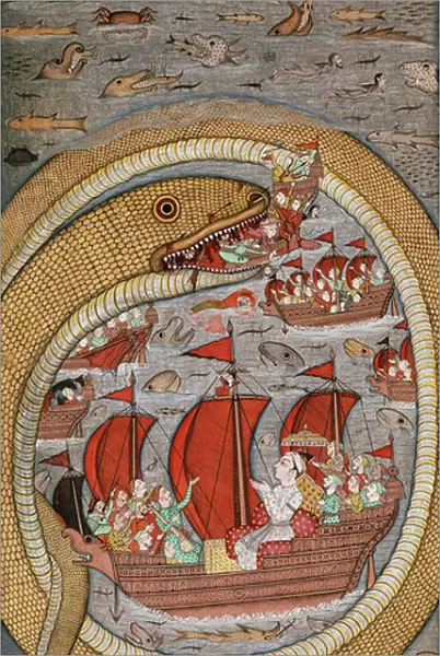 A Monstrous Serpent Devouring the Royal Fleet, c. 1670-1690 (illuminated manuscript)