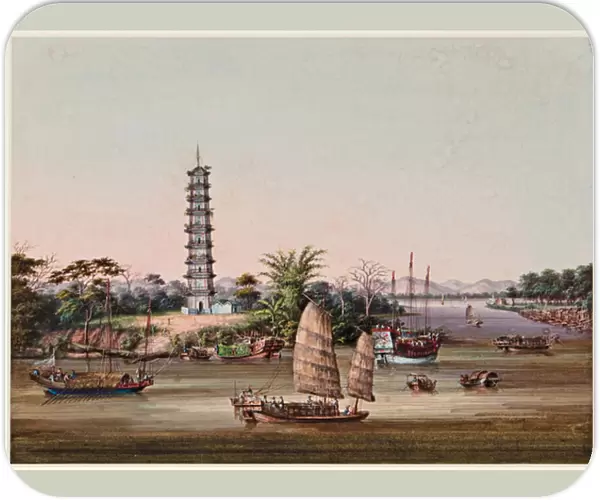 The nine-storey Whampoa Pagoda, Pearl River (bodycolour on paper)