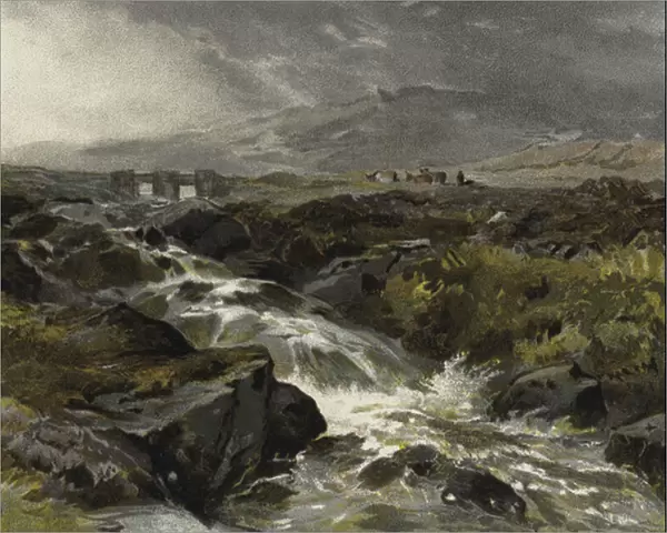 'On the Llugny, North Wales'(colour litho)