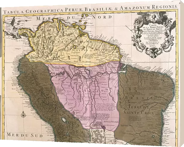 Map of Peru, Guyana, Brazil and the Amazon regions (etching, 1730)