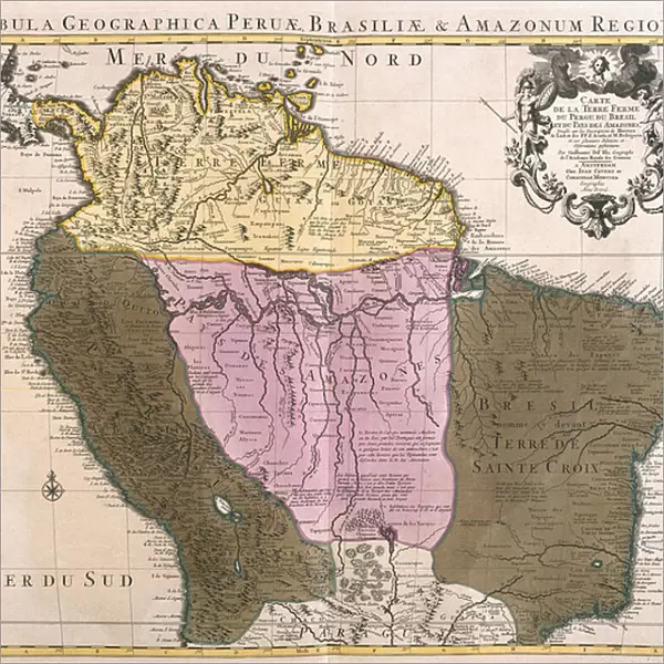 Map of Peru, Guyana, Brazil and the Amazon regions (etching, 1730)