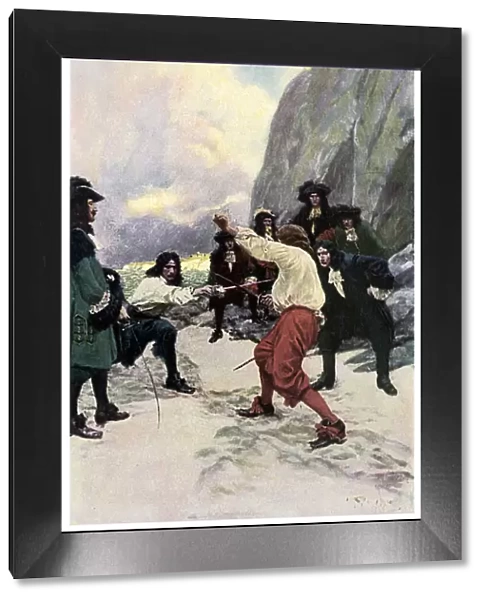 Pirate Duel on Teviot Bay Beach Illustration by Howard Pyle (1853-1911) from '