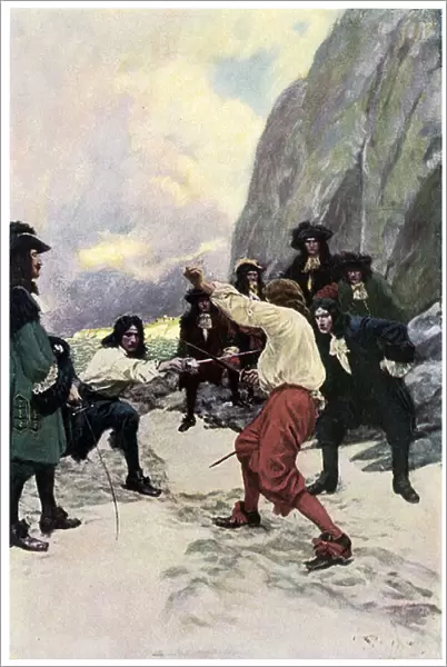 Pirate Duel on Teviot Bay Beach Illustration by Howard Pyle (1853-1911) from '