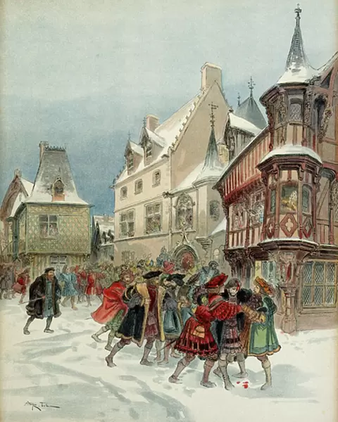 Snowball Battle in Romorantin (France). King Francois I (1494-1547