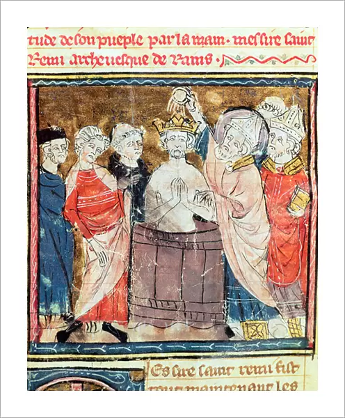 Fol. 11r St. Remigius, Bishop of Rheims (c. 438-533) baptising and annointing Clovis I