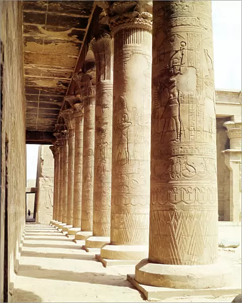 Columns in the Pronaos (Hypostyle Hall) of the Temple of Horus (photo)