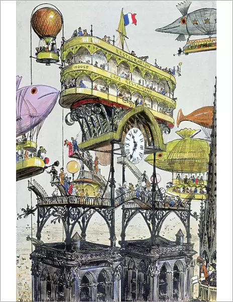 Central aircraft station at Notre-Dame (Paris), illustration from Le XXeme siecle
