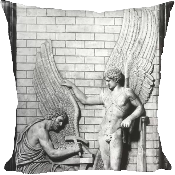 Relief depicting Daedalus and Icarus, 1st-2nd century (stone) (b  /  w photo)