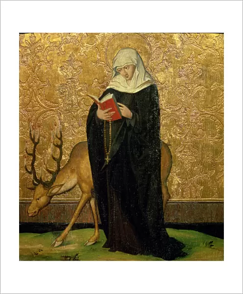 Female Saint with a Stag (oil on panel)