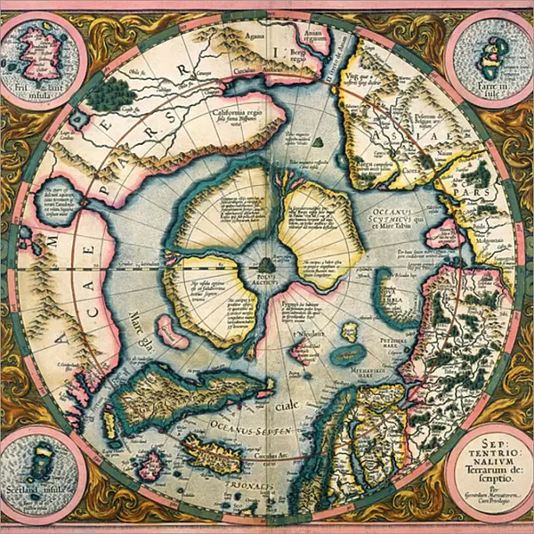 Septentrionalium terrarum descriptio, map of the Arctic, 1595 (engraving)
