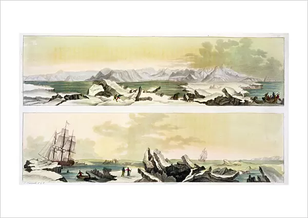 View of Spitsbergen with The Dorothea (colour engraving)