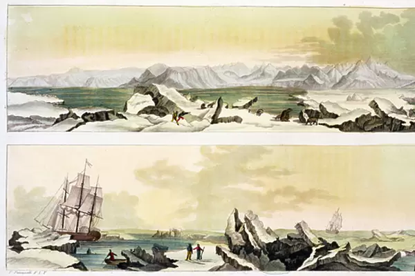 View of Spitsbergen with The Dorothea (colour engraving)