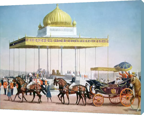 King George V at the Delhi Durbar, 1911 (colour litho)