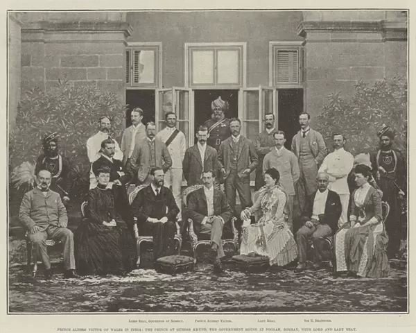 Prince Albert Victor of Wales in India, the Prince at Gunesh Khund, the Government House at Poonah, Bombay, with Lord and Lady Reay (engraving)