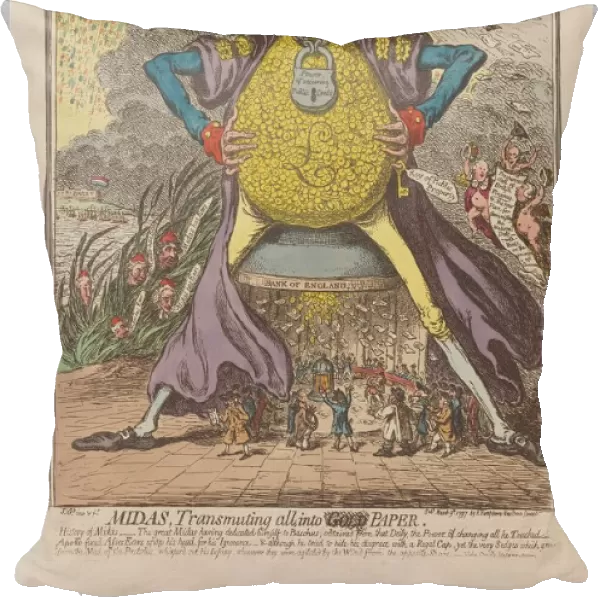 Midas, Transmuting all into [Gold] Paper, pub. 1797 (hand coloured engraving)