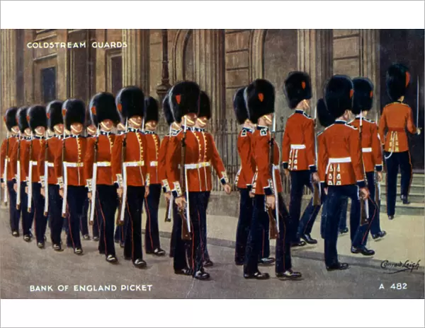 Coldstream Guards. Bank of England picket (colour litho)