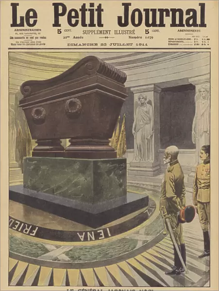 Japanese General Nogi Maresuke visiting the tomb of Napoleon I in Les Invalides, Paris (colour litho)
