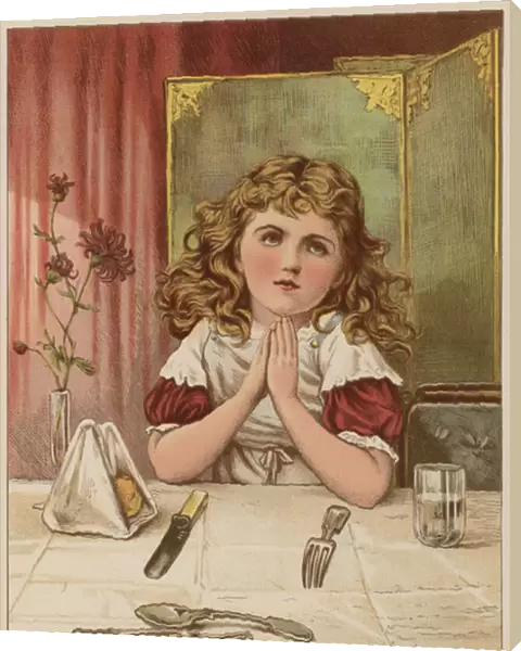 Girl saying grace before meal (chromolitho)